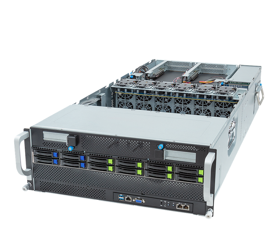 GIGABYTE G493-ZB1-AAP1 4U GPU server with rack handles, hot-swap drive bays and internal fan partition